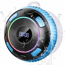 Bluetooth Lautsprecher, Musikbox Tragbarer Bluetooth 5.3 Box mit Stereo, IP7 Wasserdicht Bluetooth Duschlautsprecher mit Saugnapf, LED/RGB Licht, Mikrofon, Freisprechfunktion, fur Outdoor/Party/Reisen blau