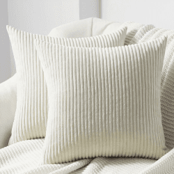 Topfinel Kissenbezug 45x45 2er Set creme Kordsamt gestreiftes Muster Kissenbezüge Kissenhülle Dekokissen Sofakissen Couchkissen Dekokissen Zierkissenbezug Deko Kissenhüllen Wohnzimmer Schlafzimmer 45 x 45 cm, 2 Stück Creme