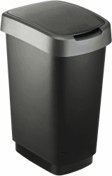 Rotho Twist Mülleimer 25l mit Deckel, Kunststoff (PP) BPA-frei, schwarz/silber, 25l (33.3 x 25.2 x 47.6 cm) Silber/Anthrazit