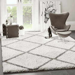 VIMODA Hochflor Teppich Wohnzimmer Schlafzimmer Küche Shaggy Skandinavisch Rautenmuster, Maße:100x200 cm 100x200 cm Weiß