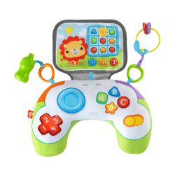 Fisher-Price HGB89 - Babys Controller Spielkissen Gaming zum Spielen in Bauchlage mit 2 Hänge-Spielzeugen, auch für unterwegs, Babyspielzeug für Neugeborene ab der Geburt Gamer