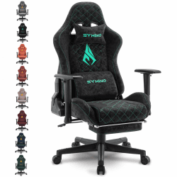 symino Gaming Stuhl, Ergonomischer Bürostuhl, Rennstuhl-Design PC Stuhl, Vintage-PU-Leder, Verstellbarer Drehbarer Task Stühle mit Fußstütze (Schwarz) Schwarz Kunstleder