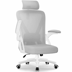 Daccormax Bürostuhl, Bürostuhl Ergonomisch mit Einstellbarer Kopfstütze, Weiche Lendenwirbelstütze und Klappbare Armlehnen Schreibtischstuhl Drehstuhl Wippfunktion, Chefsessel, Rückenschonend Grau