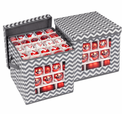 Anstore Aufbewahrungsbox für Weihnachtskugeln mit Deckel, 2 Pcs Weihnachtskugeln Aufbewahrung mit 3 Ebenen, Aufbewahrungstasche Weihnachten mit Griff, für Christbaumkugeln 83 Fächer Befüllen 2-stück-offenes Fenster