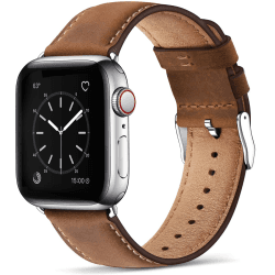 WFEAGL Lederarmband Kompatibel mit Apple Watch Armband 49mm 44mm 45mm 42mm 46mm,Echtes Lederband Ersatzarmband Herren Damen armbands für iWatch Series Ultra SE 10 9 8 7 6 5 4 3 2 1,Retro Braun/Silber 42mm(Series 1 2 3) 44mm 45mm 46mm 49mm Retro Braun/Silb