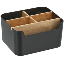 VICDUEKG Schreibtisch Organizer, 5 Fächer Bambus Büro Organizer mit Stifthalter, Aufbewahrungsbox Desk Organizer für Stifte, Kosmetika, Haftnotizen (Schwarz)