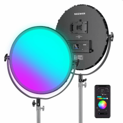 NEEWER 18" RGB Rundes LED Panel Videoleuchte mit APP Steuerung, 65W 6000Lux/0,5m, 2500K-8500K RGBCW, Fotografie Studiobeleuchtung/18 Szenen/V batteriebetrieben für Außenaufnahmen, Streaming, GR18C