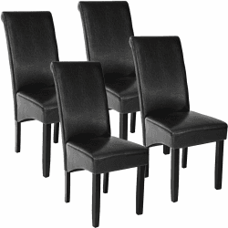tectake® 4er Set Stühle, Kunstleder Stuhl mit hoher Rückenlehne, ergonomische Form, perfekt für den Esstisch, als Esszimmerstühle, Küchenstühle oder im Wohnzimmer - schwarz 4er Set Schwarz