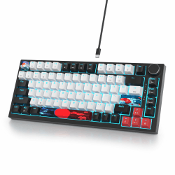 SOLIDEE Verkabelte Mechanische Gaming Tastatur 75%,hot-swap-fähige mechanische Tastatur Gasket Struktur,RGB Hintergrundbeleuchtung,QWERTY 82 Tasten TKL Gaming Tastatur mit Drehknopf(82 Black_White) 82 Black_White/Red Switch