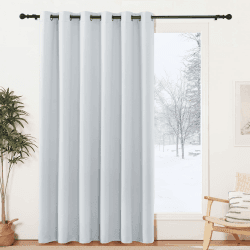 PONY DANCE Gardinen Wohnzimmer Ösenvorhang - 1 Stück H 210 x B 200 cm Raumteiler Vorhang Weiß Blickdicht Extra Breite Thermovorhang gegen Kälte Balkontür Vorhang Grau-weiß H210 x B200 cm (1er Pack) Grau-weiß