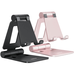 NULAXY Dual Faltbarer Handy Ständer 2 Stück Verstellbar Handy Halterung Halter für Schreibtisch Kompatibel mit iPhone 16 15 14 13 12 11 Pro Xs Xr X 8, Huawei, Galaxy, alle Handys, Schwarz & Rose Gold B-Schwarz & Rose Gold