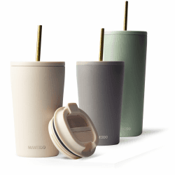 MAMEIDO Thermobecher mit Strohhalm 470ml & 700ml - Trinkbecher mit Deckel und Strohhalm aus Edelstahl doppelwandig isoliert, auslaufsicher - Coffee to go Becher (Ivory Beige, 0,47l) 470 ml Ivory Beige