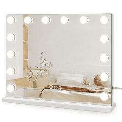 Dripex Hollywood Schminktischspiegel, Schminkspiegel mit 14 Lampen und 3 Farbtemperatur Licht, Hollywood Spiegel mit Beleuchtung, Kosmetikspiegel mit Touch Steuerung, 50 x 42 cm Weiß Weiß 50L x 42B cm
