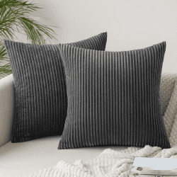 SLOZZI 2er Set Kordsamt Kissenbezug Dunkelgrau 40x40cm Kissenbezüge Kissenhülle Sofakissen Dekokissenbezug Couchkissen Weich für Sofa Schlafzimmer Wohnzimmer Balkon 40 x 40 cm, 2 Stück Dunkelgrau