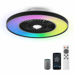BKZO moderne RGB-LED-Deckenleuchte mit Ventilator Ø 60cm, RGB Deckenventilator mit Lampe, Stufenlos Lüftungsgeschwindigkeiten, mühelose Lichtdimmung, 3000-5500 K, Schwarz, 60CM Schwarz(60cm-rgb)