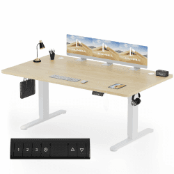 Homall Höhenverstellbarer Schreibtisch 180x80 cm, Schreibtisch Höhenverstellbar, Elektrischer Schreibtisch mit Vierteilige Tischplatte, Computertisch mit Memory Funktion,Standing Desk 180_x_80_cm Weiß + Beige