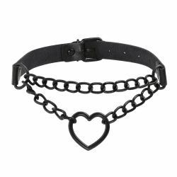JJDreams Punk Halsband Gothic PU Leder Halsreif mit Kette Herz Anhänger elegant Choker Kragen schwarz Damen C2