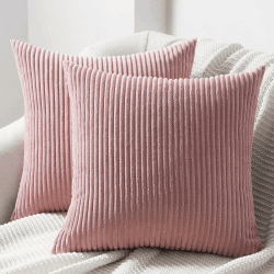 Topfinel Kissenbezug 40x40 rosa 2er Set Kordsamt gestreiftes Muster Kissenbezüge Kissenhülle Dekokissen Sofakissen Couchkissen Dekokissen Zierkissenbezug Deko Kissenhüllen Wohnzimmer 40 x 40 cm, 2 Stück Rosa