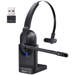 EKSA H5 Bluetooth PC Headset mit Mikrofon & USB Dongle [45 Stdn Spielzeit & 10M Reichweite] Mono mit Ladestation & AI Rauschunterdrückung Mic, Wireless Business Headphones für Büro/HomeOffice Schwarz