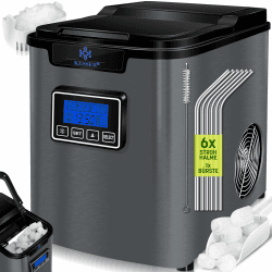 KESSER® Eiswürfelbereiter | Eiswürfelmaschine Edelstahl | 150W Ice Maker | 12 kg 24 h | 3 Würfelgrößen | Zubereitung in 7 min | 2,2 Liter Wassertank | Timer | LCD-Display | Anthrazit/Schwarz Anthrazit / Schwarz