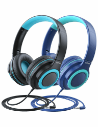 iClever Kinder Kopfhörer mit Sharing Splitter [2 Pack]- 85dB Safe Volume Limited - HS22 Kopfhörer für Kinder mit Kabel, Tangle-Free Faltbar Stereo Kopfhörer für Schule/Tablet/Reisen, Blau&Schwarz Navy Blau&Schwarz