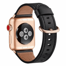 WFEAGL Kompatibel für Apple Watch Armband 40mm 41mm 38mm 44mm 45mm 49mm 42mm 46mm,Lederband Ersatzband für Herren Damen Kompatibel für iWatch Series 9/8/7/6/5/4/3/2/1,SE(Rosé Gold) 38mm 40mm Schwarz/RoséGold