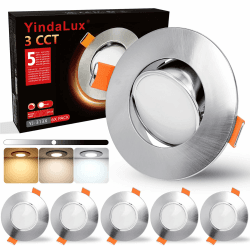 YindaLux LED Einbaustrahler 230V Dimmbar Schwenkbar Einbauspots 5W IP44 LED Spot 68-80mm Lochmaß Deckenspots Warmweiß Neutralweiß Kaltweiß Einbauleuchten für Badezimmer Wohnzimmer Küche Nickel 6er Set Nickel Gebürstet 6 Stück-120°Abstrahlwinkel