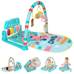 AOMIG Piano-Gym Spieldecke, Krabbeldecke mit Musik und Lichtern, Spielmatte mit Spielbogen abnehmbarem Babyspielzeug, Bauchzeit Activity Decke für Kleinkinder ab der Geburt – Lake Green Dinosaur Blau