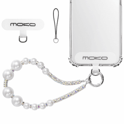 MoKo Handykette Universal, Handy Handgelenk-Trageband mit Lanyard-Patch, Handy Perlen Schlüsselband, Handschlaufe Handyband Handy Lanyard für die meisten Handys, Smartphone & Handy Hülle, Weiß
