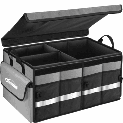 Oasser Kofferraumtasche Kofferraum Organizer mit Deckel Autobox Auto Box Tasche Wasserdicht Rutschfest Faltbar mit Griffe Reflexstreifen Grau 55*35*27 cm Grau