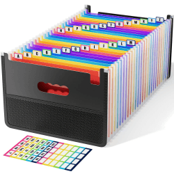 26 Fächer Dokumentenmappe A4 mit Mesh-Taschen-Design, Fächermappe Sortiermappe Bunte Datei Ordner Regenbogen Aktenordner Ordner Akkordeon Design A4 Größe, Farbige Registerkarten mit A-Z-Alphabet B Schwarz Aufrecht
