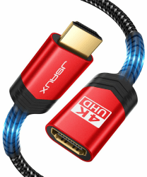 JSAUX HDMI Verlängerungskabel 1M 4K@60Hz 2K@144Hz HDMI 2.0 Verlängerung Stecker auf Buchse Highspeed Ethernet 18Gbps UHD ARC HDR HDCP 2.2 kompatibel mit TV Stick, HDTV, PS5, PS4 1m Rot