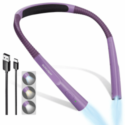 Glocusent Verbesserte LED Hals Leselampe, Buchlampe zum Lesen im Bett, 30-Mmin Timer, 3 Farben & 3 Helligkeiten Einstellbar, Wiederaufladbar & Langlebig, Perfekt zum Lesen, Stricken & Reparieren Lilac Purple
