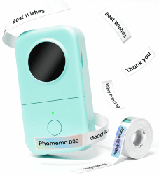 Phomemo D30 Etikettiergerät Bluetooth Etikettendrucker Selbstklebend Beschriftungsgerät Thermo Ettikettiergeraet für Zuhause,Küche,Schule,Büro,Mini Label Printer Kompatibel mit iOS & Android - Grün Drucker + 1 Etikettenrolle Grün