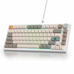 SOLIDEE Verkabelte Mechanische Gaming Tastatur 75 Prozent,hot-swap-fähige Mechanische Tastatur mit Gasket Struktur,RGB Hintergrundbeleuchtung,82 Tasten TKL Tastatur mit Drehknopf(82 Gray Beige) 82 Gray Beige/Red Switch