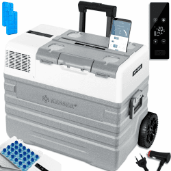 KESSER® Kompressor Kühlbox elektrisch Gefrierbox, 52 Liter Mit APP-Steuerung USB-Anschluss 12/24 V 230V, +Teleskopstange, 2X Kühlbox Räder Kühlschrank Kühlung bis -20 °C für Auto, LKW, Boot 52 Liter Grau