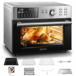 OIMIS Heißluftfritteuse Backofen 30L, luftfritteuse xxl 1800W Airfryer mit 21 Programme Multifunktions-Heißluftofen - Vorheizen, Dual Cook,Timer, Heissluftfritteuse mit 7 Zubehörteile, Rezepte Rostfreier Stahl
