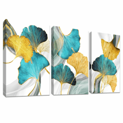 3 Pcs Mit Rahmen Leinwand Bilder Leinwand Malerei Poster Kunstdruck Goldene Ginkgo Biloba Blätter Bild auf Leinwand Wandbilder Wohnzimmer Schlafzimmer Badezimmer Wanddekoration 90x40cm (12"x16"x3pcs) Goldene Ginkgo Biloba Blätter 30x40cmx3