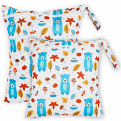 Loscarol 2 Stück Wetbag Groß Kindergarten für Baby Personalisiert Nappy Bag, Lässig Nasstasche Wechselwäsche Schwimmsachen wasserdichte Windeltasche, Klein Bikini Wet Bag Schwimmen Set (Bear)
