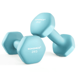 SONGMICS Hanteln, 2er Set, Hantelset, Kurzhanteln, Hexagon, Neopren-Beschichtung, Krafttraining, Workout, Fitnesstraining, für Zuhause 2 x 2 kg, blassblau