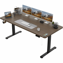 Homall Höhenverstellbarer Schreibtisch 140x80 cm, Schreibtisch Höhenverstellbar, Elektrischer Schreibtisch mit Vierteilige Tischplatte, Computertisch mit Memory Funktion,Standing Desk 140_x_80_cm Schwarz + Nussbaum