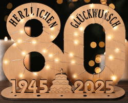 Giftota - 2025 Originelle 80 Geburtstag Geschenk Frauen & Männer - Geldgeschenke Geburtstag 80 mit LED Lichterkette Ständer - Holz-Schild Gästebuch - 80 Geburtstag Deko - Personalisierbares Geschenk 2025-80