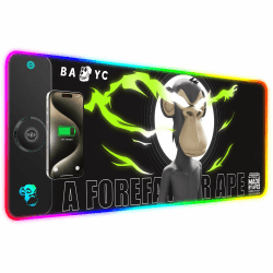 GIM RGB Gaming Mauspad mit 15W Wireless Charging, Bored Ape Yacht Club -(BAYC) NFT Edition LED Mauspad mit 10 Lichtmodi, Extra großes Mauspad 800x300x4MM, Computer Tastaturmatte für Gaming (BAYC-A)