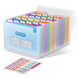 Akkordeon-Aktenordner 26 Fächer, erweiterbarer Aktenordner mit erweiterbarem Deckel/tragbarer Schreibtisch-Dokumentenkasten, A4 Briefgröße, Akkordeon-Papier, farbige Abheftungsbox(Blau)