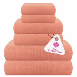 Casa Copenhagen Waffel-Frottee-Handtuch,6-teiliges Set, Baumwolle,extra groß, luxuriös, Malibu-Pfirsich, 2 Badelaken XL, 89 x 178 cm, 2 große Handtücher, 51 x 79 cm, 2 große Waschlappen, 41 x 41 cm