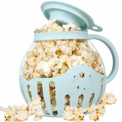 Microwave Popcorn Bowl, Pot Microwave Air Popcorn Snack, Popcorn Machine Popcorn Maker, BPA-Free Glass, Dishwasher Safe, 3-in-1 Lid, Healthy Popcorn, High Temperature Resistant Blau