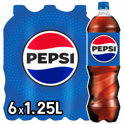 Pepsi Cola, Das Original von Pepsi, Koffeinhaltige Cola in Flaschen aus 100% recyceltem Material, EINWEG (6 x 1.25 l) 6X1.25L Neue Version