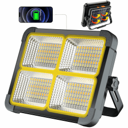 100W LED Baustrahler Akku, Solar LED Arbeitsleuchte 336LEDs/ Solarpanel/ 4 Lichtmodi/Externer Akku mit 12000mAh, LED Strahler Akku Ideal für Camping, Arbeit, Angeln L -336leds