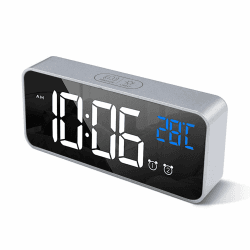 HOMVILLA Wecker, Wecker Digital mit Große LED Temperaturanzeige, Digitaler Wecker mit Dual Alarm, Snooze, 4 Stufen Einstellbarer Helligkeitsdimmer und 10 Musik für Nachttisch Schlafzimmer Silber