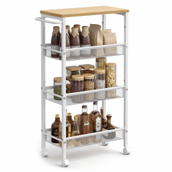 VASAGLE Rollwagen 4 Ebenen, Küchenwagen schmal, Nischenregal auf Rollen, Stahl, Griff, für kleine Räume, 22 x 45,4 x 77 cm, Küche, Bad, Wohnzimmer, Arbeitszimmer, eichenfarben-weiß LRC033W09 4 Ebenen (22 x 45,4 x 77 cm) Eichenfarben + Weiß